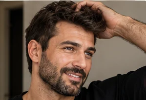Homem sorrindo com cabelo curto